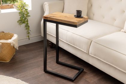 Invicta Interior Massief houten bijzettafel GASTON 65cm naturel mangohout metaal zwart handgemaakt - 44740