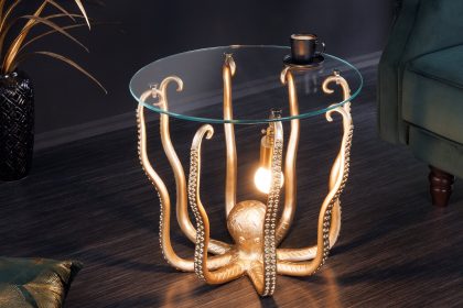 Invicta Interior Ronde bijzettafel WILDLIFE OCTOPUS 50cm goud sculptuur glas - 44567