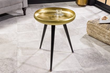 Invicta Interior Handgemaakte bijzettafel ORIENT 50cm messing goud rond metaal gehamerd design - 44350