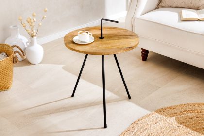 Invicta Interior Handgemaakte bijzettafel SIMPLY CLEVER 60cm naturel mangohout met handvat - 44349