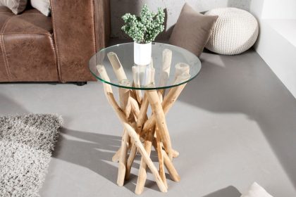 Invicta Interior Design Bijzettafel DRIFTWOOD 40cm Teak Ronde salontafel - 19807-1