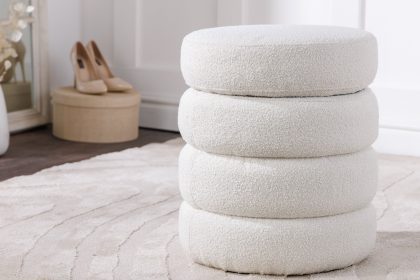 Invicta Interior Ronde kruk VOGUE 50cm crèmewit bouclé poef met opbergruimte - 43524