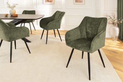 Invicta Interior Draaibare retro stoel AVIGNON Groen Chenille Zwart Metalen poten - 46472