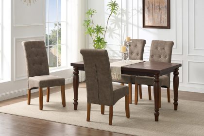 Invicta Interior Design Stoel CASA taupe Microvezel met Decoratieve Knoppen Grenen Massief Houten Poten - 46553