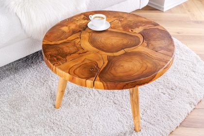Invicta Interior Ronde massief houten salontafel MOSAIK 60cm naturel teakhouten boomstam handgemaakt - 44712