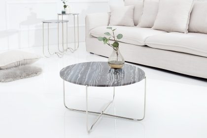 Invicta Interior Exclusieve salontafel NOBLE 65cm grijs echt marmer rond zilver metaal - 38011