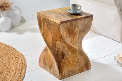 Invicta Interior Massieve kruk TWIST 45cm natuurlijke mangohouten handgemaakte bijzettafel - 43849