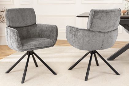 Invicta Interior Draaibare Retro Stoel UNIEK Grijs Chenille Zwart Metalen Frame met Armleuning - 46321