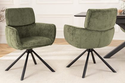Invicta Interior Draaibare Retro Stoel UNIEKE Groene Chenille Zwarte Metalen Poten met Armleuning - 46320