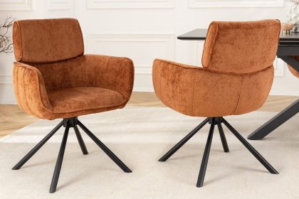 Invicta Interior Draaibare Retro Stoel UNIEK Roestbruin Chenille Zwart Metalen Poten met Armleuning - 46319