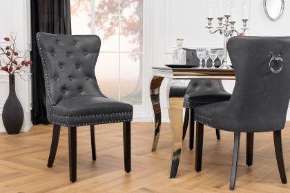 Invicta Interior Chesterfield Stoel CASTLE Zwart Kunstleer Massief Hout met Comfort Handvat - 44585
