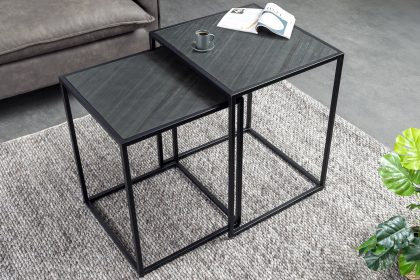 Invicta Interior Vierkante set van 2 bijzettafels MOUNTAIN SOUL 60cm zwart natuursteen metaal - 45676