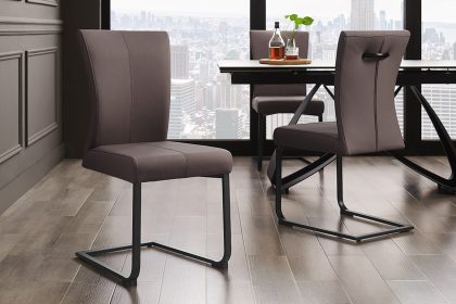 Invicta Interior Moderne sledestoel SAMSON taupe grijs echt lederen metalen frame met comfort handvat - 45173