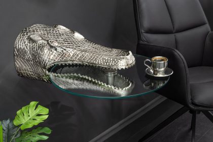 Invicta Interior Design Hangtafel WILDLIFE CROCODILE 60cm Zilverkleurig Metalen Krokodil Bijzettafel - 44843
