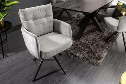 Invicta Interior Draaistoel BIG GEORGE Grijs fluweel getextureerde stof fauteuil lente kern - 40167