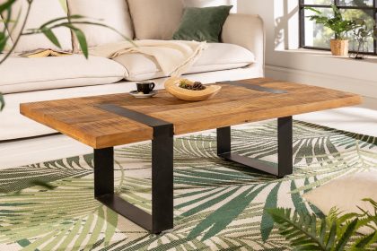 Invicta Interior Massieve salontafel IRON CRAFT 100cm bruin naturel mangohout zwart metaal - 44183