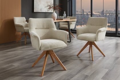 Invicta Interior Bureaustoel LE GRAND beige chenille naturel massief eikenhout met armleuning - 47475
