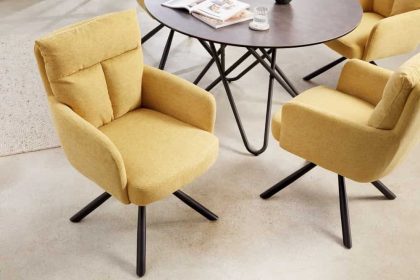 Invicta Interior Draaibare retro stoel BIG GEORGE mosterdgeel met armleuningen en Bonnell veerbekleding - 42083