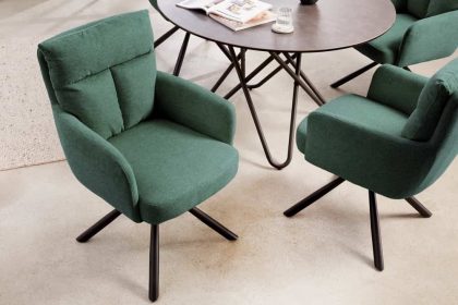 Invicta Interior Draaibare retro stoel BIG GEORGE groen met armleuningen en Bonnell veerkern bekleding - 42084