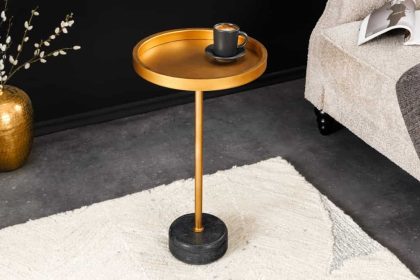 Invicta Interior Ronde bijzettafel TRAYFUL 60cm goud ijzer zwart marmeren voet handgemaakt - 44850