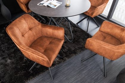 Invicta Interior Design stoel LOFT koperbruin fluweel draaibaar zwart metalen frame met armleuning - 42394