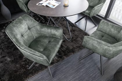 Invicta Interior Design stoel LOFT groen fluweel draaibaar metalen frame zwart met armleuning - 42393