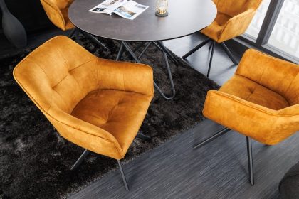 Invicta Interior Design stoel LOFT mosterdgeel fluweel draaibaar zwart metalen frame met armleuning - 42392
