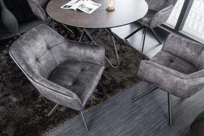 Invicta Interior Design stoel LOFT donkergrijs fluweel draaibaar zwart metalen frame met armleuning - 42390