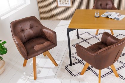 Invicta Interior Design stoel LOFT antiek bruin draaiframe van massief beukenhout met armleuning - 42389