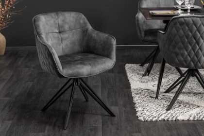 Invicta Interior Draaibare design stoel EUPHORIA donkergrijs fluweel met armleuning metalen frame zwart - 40263