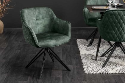 Invicta Interior Draaibare design stoel EUPHORIA donkergroen fluweel met armleuning metalen frame zwart - 40261
