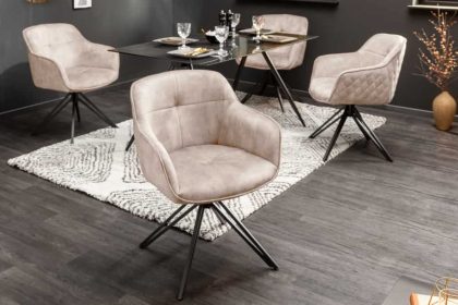 Invicta Interior Draaibare design stoel EUPHORIA champagne grijs fluweel met armleuning metalen frame zwart - 40259