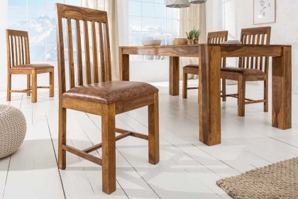 Invicta Interior Stevige stoel MAKASSAR Sheesham eetkamerstoel gestoffeerd in koloniale stijl - 39751
