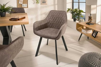 Invicta Interior Retro stoel PALERMO taupe met armleuning en decoratieve stiksels - 39343