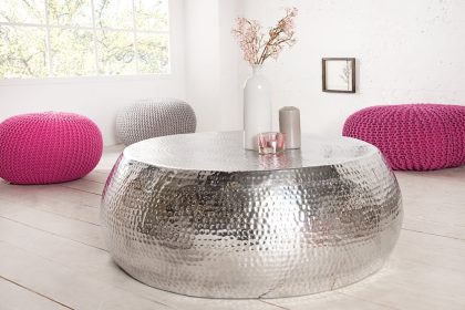 Invicta Interior Ronde salontafel ORIENT 80cm zilver metaal aluminium gehamerd ontwerp handgemaakt - 38396