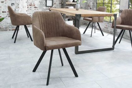 Invicta Interior Retro design stoel LUCCA antiek taupe met quilten industrieele stijl - 38309