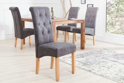 Invicta Interior Elegante stoel CASA vintage grijs met decoratieve knopen massief houten poten - 37293