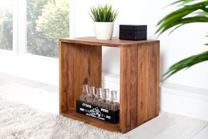 Invicta Interior Handgemaakte bijzettafel MAKASSAR 45cm Plank met sheesham steenafwerking massief hout - 35862