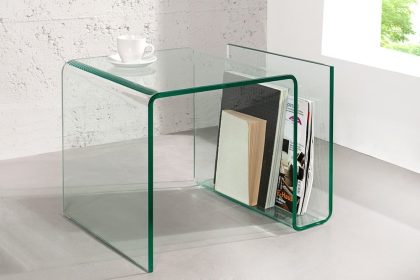 Invicta Interior Extravagante glazen salontafel FANTOME 50cm bijzettafel met opbergvak voor tijdschriften transparant - 22860