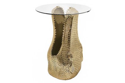 Invicta Interior Bijzettafel WILDLIFE CROCODILE 50 cm rond, salontafel van gehard glas, goudkleurig - 46986
