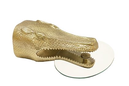 Invicta Interior Bijzettafel WILDLIFE CROCODILE 75 cm hangende salontafel ovaal gehard glas goud - 46434