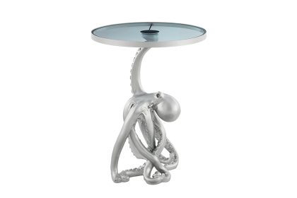 Invicta Interior Bijzettafel WILDLIFE OCTOPUS 55 cm zilverkleurig verlicht glazen blad met LED-strips - 44566