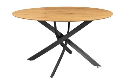 Invicta Interior Eettafel HELIX 120 cm rond, natuurlijke eikenhoutlook met zwart metalen frame - 47067