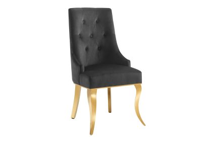 Invicta Interior Stoel MODERN BAROCK met leeuwenkopgreep, roestvrijstalen poten, goudkleurig fluweel, zwart - 47492