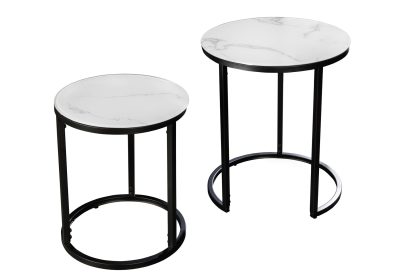 Invicta Interior Bijzettafel ELEGANCE Ø 50-60cm rond set van 2 marmerlook wit met zwart frame - 42178