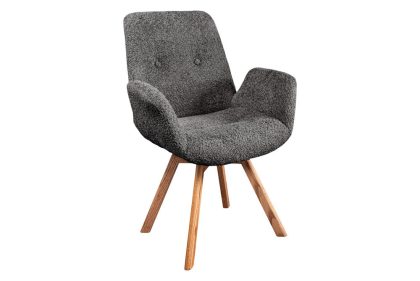Invicta Interior Draaistoel BALTIC, 360° draaibaar, bouclé, donkergrijs met eikenhouten poten, naturel. - 45165