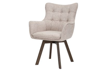 Invicta Interior Draaistoel THOR 360° met armleuningen, lichtbeige stof met structuur en een frame van donker eikenhout. - 47710