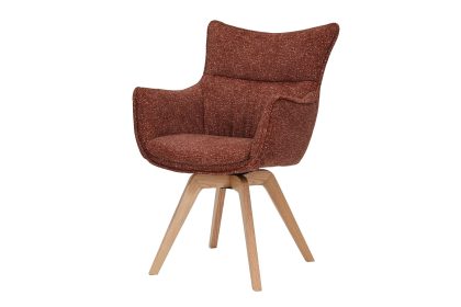 Invicta Interior Draaistoel VOGUE 360° met armleuningen, gestructureerde stof, roestbruin, met eikenhouten frame, naturel. - 47706