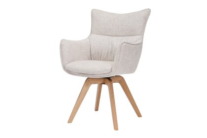 Invicta Interior Draaistoel VOGUE, 360° draaibaar, met beige, gestructureerde stof en een naturel eikenhouten frame. - 47705