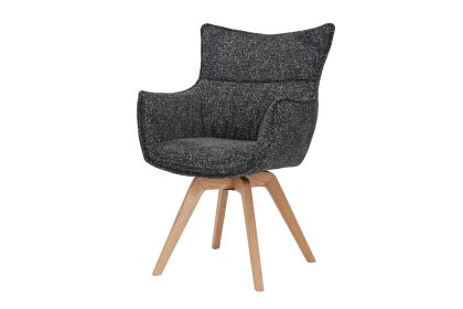 Invicta Interior Draaistoel VOGUE 360° met armleuningen, antracietkleurige stof met structuur en naturel eikenhouten frame - 47707